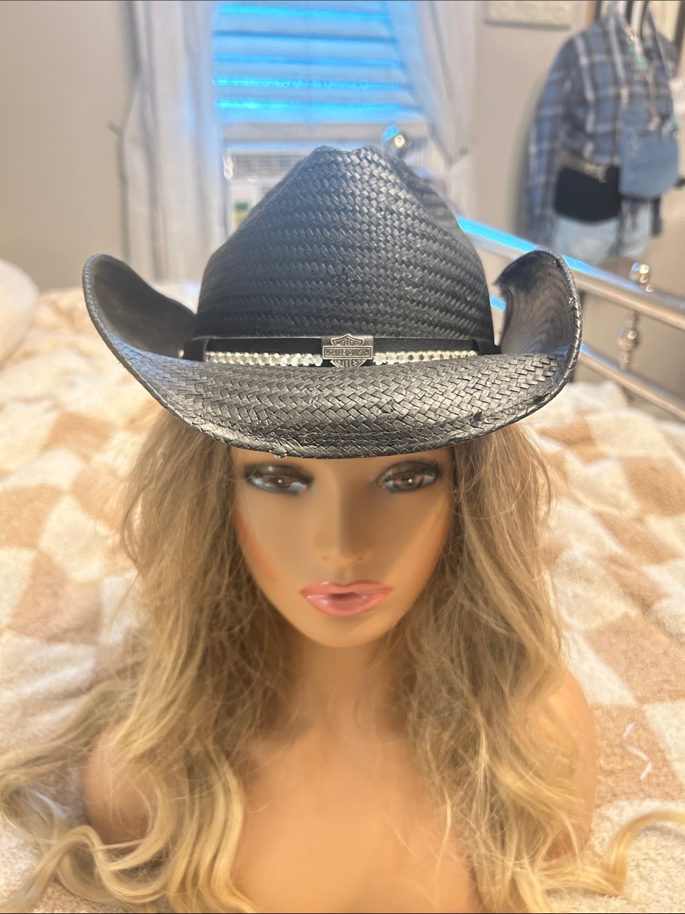 Harley-Davidson Black Woven Cowgirl Hat with Silver Emblem